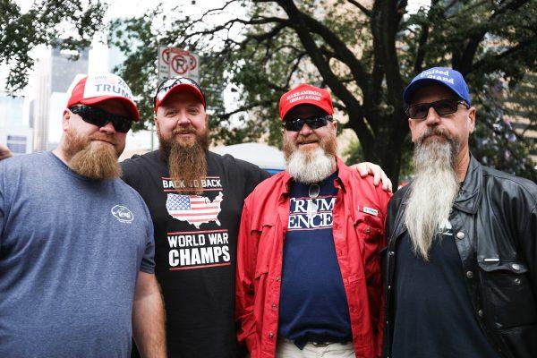 (L-R) Toby Bell, TylerBell, Troy Bell, and George Beard before a Make America Great Again rally in Houston, Texas, on Oct. 22, 2018. (Charlotte Cuthbertson/The Epoch Times)