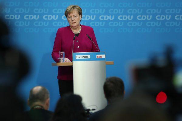 German Chancellor Angela Merkel speaks at a press conference in Berlin, on Oct. 29, 2018. (Sean Gallup/Getty Images)