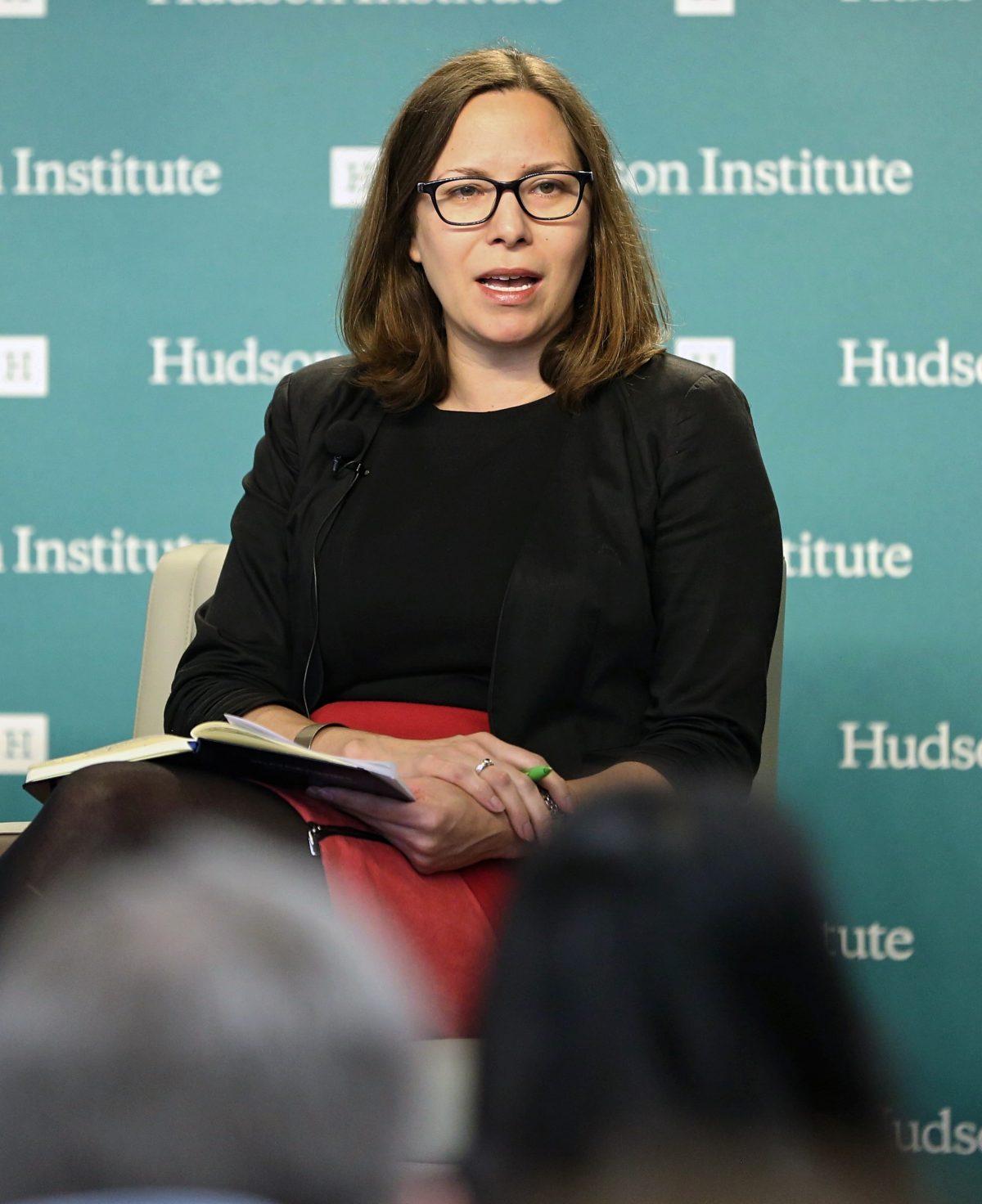 Laura Rosenberger, Director of the Alliance for Securing Democracy and a senior fellow at The German Marshall Fund of the United States, speaks at Hudson Institute in Washington on Oct. 24, 2018 (York Du/The Epoch Times)