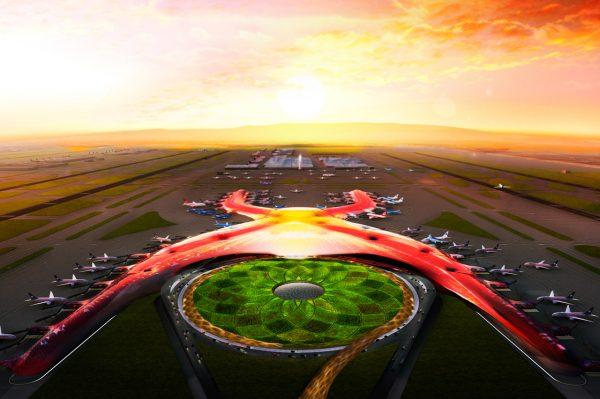 An artist's rendering of the airport as it would have been built in Texcoco, near Mexico City. (Courtesy of the Government of Mexico)