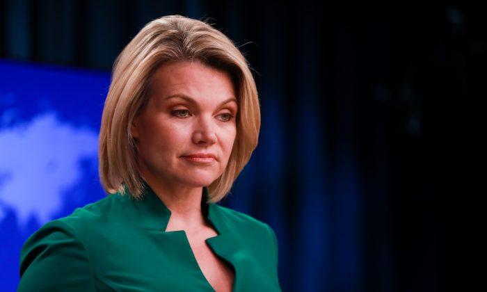 Acting Under Secretary of State for Public Diplomacy and Public Affairs and State Department spokesperson Heather Nauert holds a press briefing at the Department of State in Washington on July 31, 2018. (Samira Bouaou/The Epoch Times)