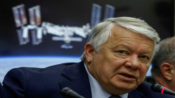Oleg Skorobogatov, head of the investigating commission, speaks at a news conference on the results of the investigation on the failed Soyuz rocket launch on October 11, in the Russian Mission Control Center in Korolev, outside Moscow, Russia, on Nov. 1, 2018. (Sergei Karpukhin/Reuters)