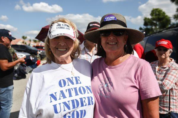 Dee Taylor (L) and Sandy Kiehl before a Make America Great Again rally in Charlotte, N.C., on Oct. 26, 2018. (Charlotte Cuthbertson/The Epoch Times)