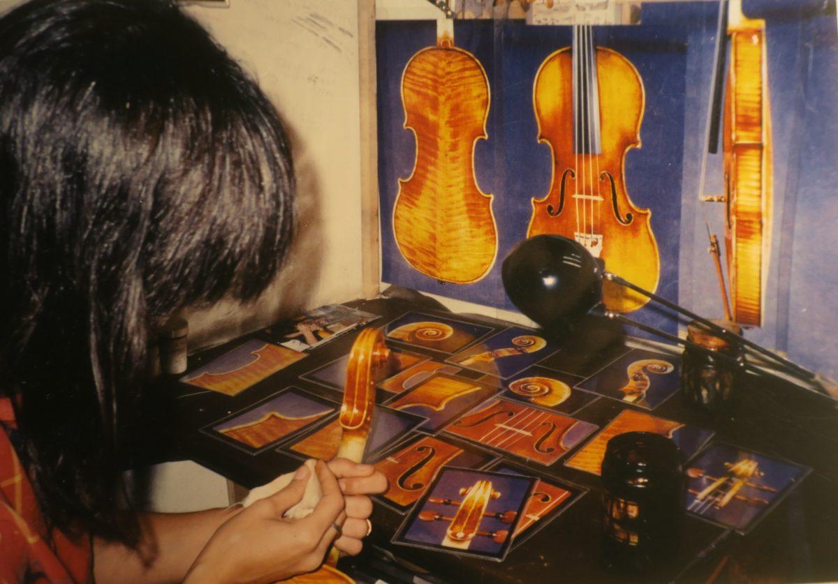 Jamie Lazzara making a copy of Itzhak Perlman's 1714 Stradivari "Soil." (Courtesy of Jamie Lazzara)