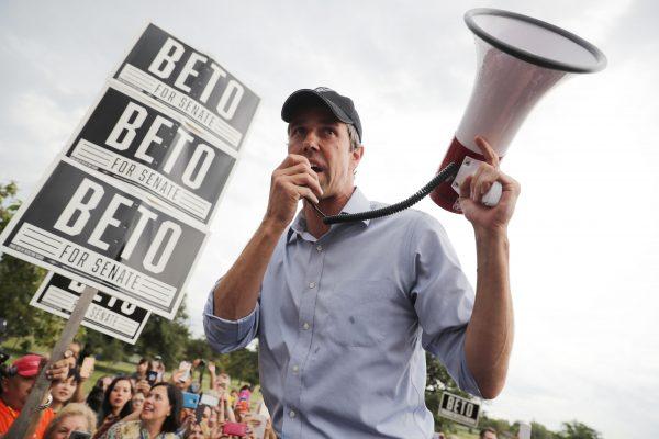 Senate candidate Rep. Beto O'Rourke (D-TX) talks to supporters with a megaphone as he campaigns at Gilbert Garza Park October 31, 2018 in San Antonio, Texas. (Chip Somodevilla/Getty Images)