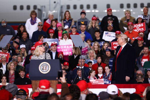 GOP congressional candidate Carol Miller and President Donald Trump at a Make America Great Again rally in Huntington, W.Va., on Nov. 2, 2018. (Charlotte Cuthbertson/The Epoch Times)
