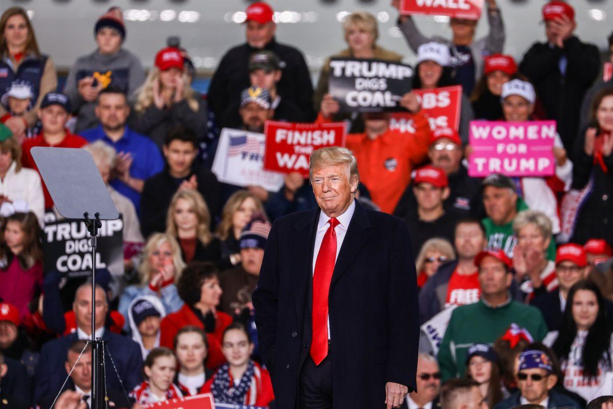 President Donald Trump at a Make America Great Again rally in Huntington, W.Va., on Nov. 2, 2018. (Charlotte Cuthbertson/The Epoch Times)