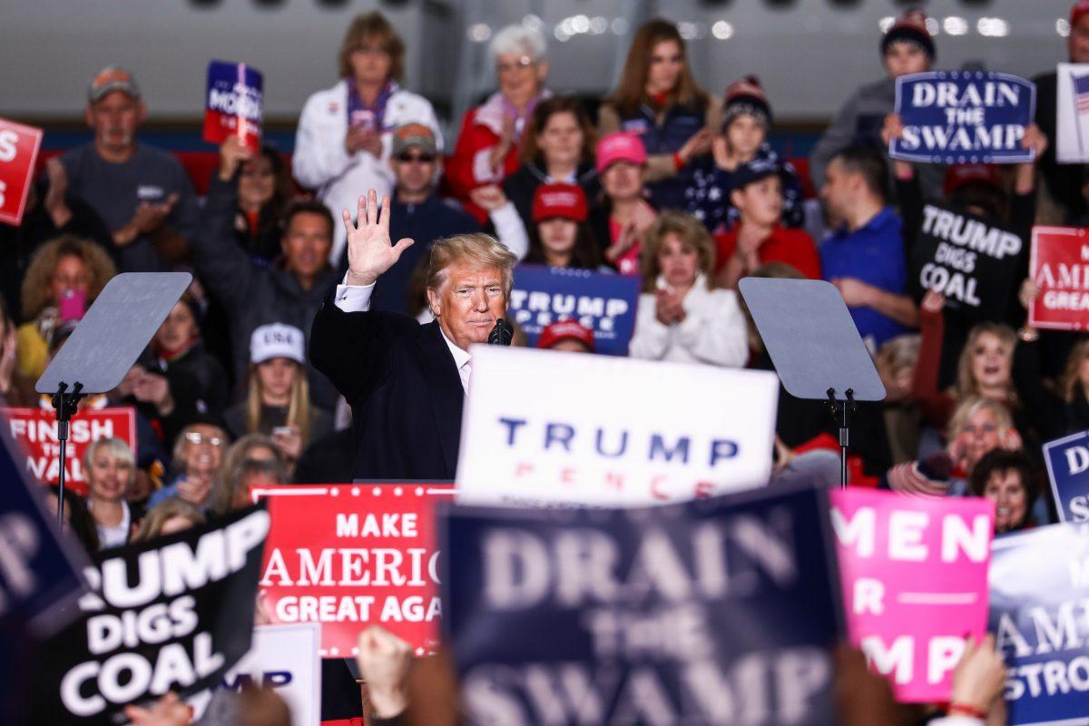 President Donald Trump at a Make America Great Again rally in Huntington, W.Va., on Nov. 2, 2018. (Charlotte Cuthbertson/The Epoch Times)