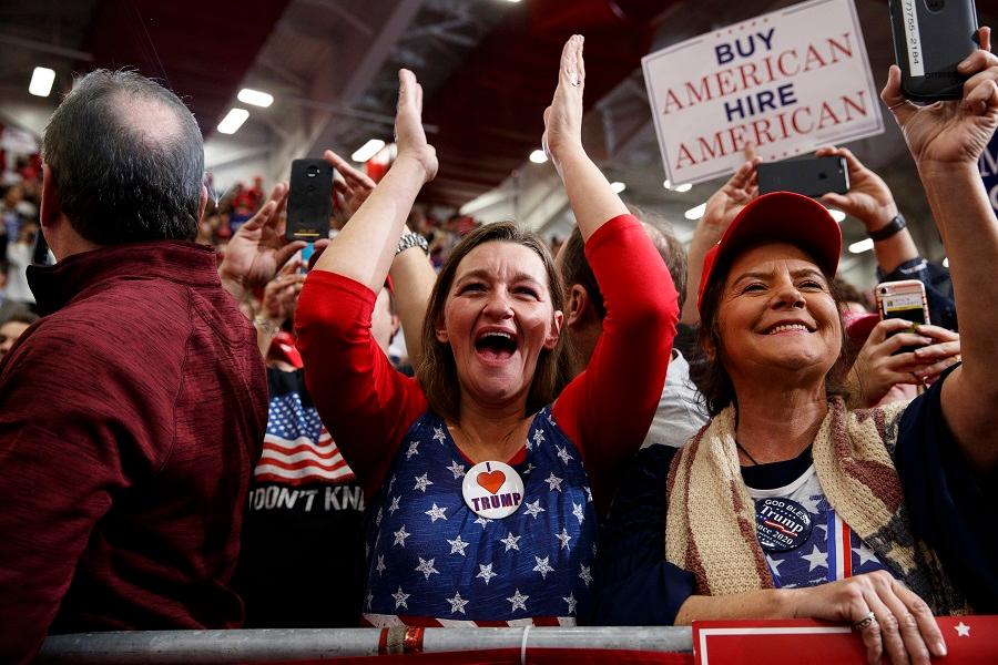 Supporters of President Donald Trump cheer as he arrives for a campaign rally at Southport High School, Friday, in Indianapolis, on Nov. 2, 2018. (AP Photo/Evan Vucci)