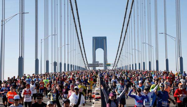 General view as runners cross the Verrazzano Bridge during the marathon New York City, New York, on Nov. 4, 2018 (Andrew Kelly/Reuters)
