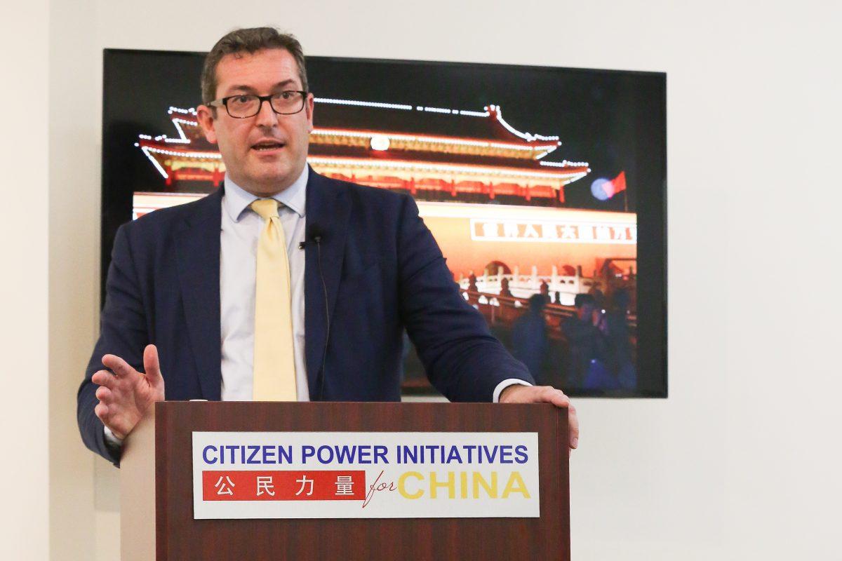 Benedict Rogers, Chair of Trustees of Hong Kong Watch, UK, speaks at "Tightening grip: The rise of authoritarianism and the erosion of freedom in Hong Kong" at Citizen Power Initiatives for China, in Washington, on Nov. 1, 2018. (Jennifer Zeng/The Epoch Times)