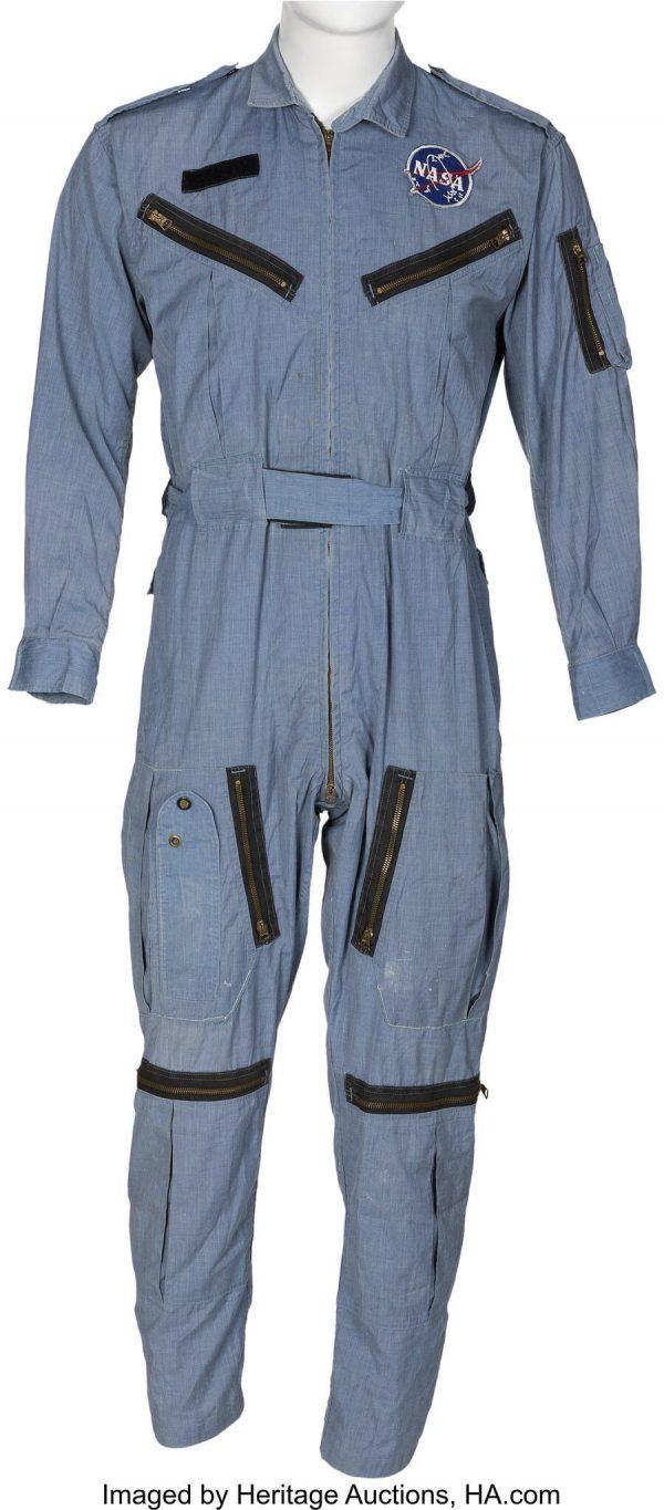 The flight suit Neil Armstrong wore aboard Gemini 8, the 1966 mission that performed the first docking of two spacecraft in flight. Memorabilia that belonged to the first man to set foot on the moon, Neil Armstrong, has fetched more than $7.4 million at auction. (Heritage Auctions, HA.com/AP)