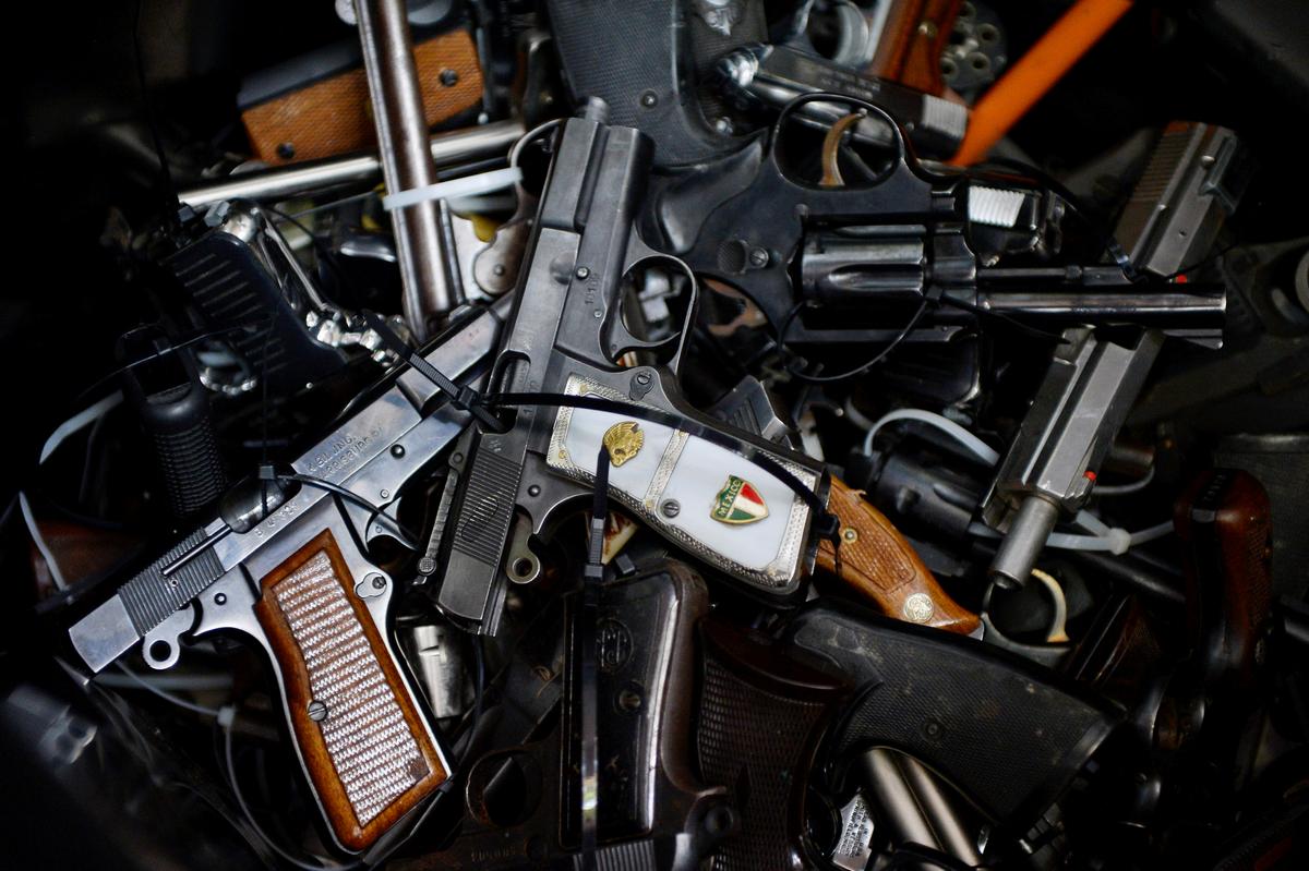 Surrendered handguns are seen during a gun buyback event at Los Angeles Sports Arena in Los Angeles, California, on May 31, 2014. (Kevork Djansezian/File Photo/Reuters)