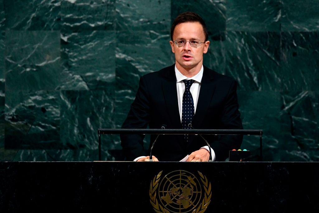 Hungary's Foreign and Trade Minister Peter Szijjarto addresses the United Nations General assembly at the UN headquarters in New York on Sept. 22, 2017. (Jewel Samad/AFP/Getty Images)