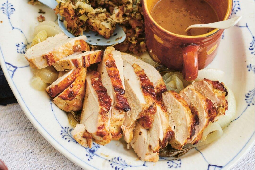 Roast Turkey Breast and Onions with Mustard and Sage