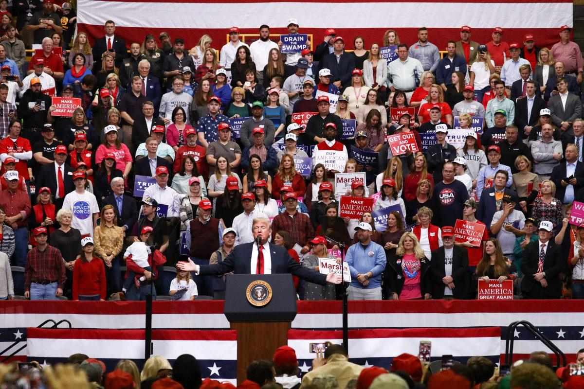 President Donald Trump at a Make America Great Again rally in Chattanooga, Tenn., on Nov. 4, 2018. (Charlotte Cuthbertson/The Epoch Times)
