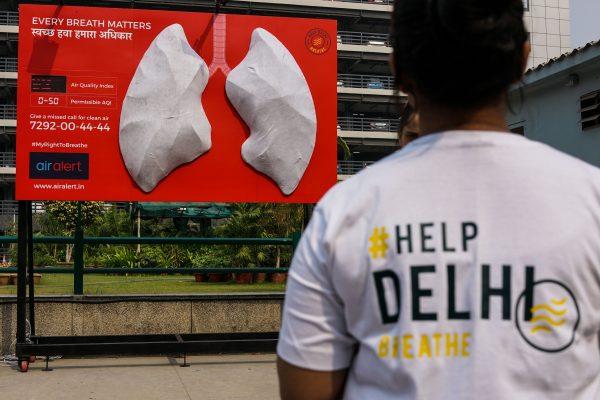 An installation of a giant set of lungs is seen at Shri Ganga Ram hospital in New Delhi, on Nov. 3, 2018. (Chandan Khanna/AFP/Getty Images)
