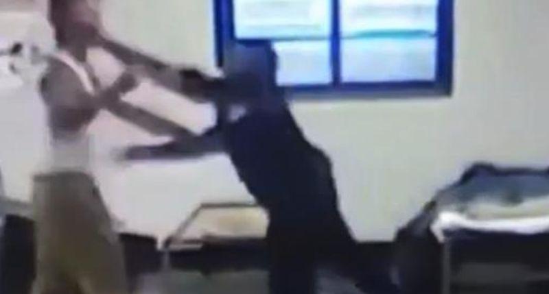 Video footage shows a Rikers Island inmate brawling with a guard, and nobody comes to help. (NY Department of Corrections)