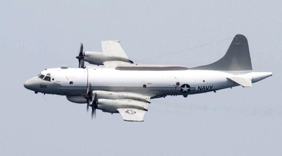 A U.S. Navy EP-3E Aries II assigned to Fleet Air Reconnaissance Squadron 1 flies over the Persian Gulf in April 2016. (US Navy)