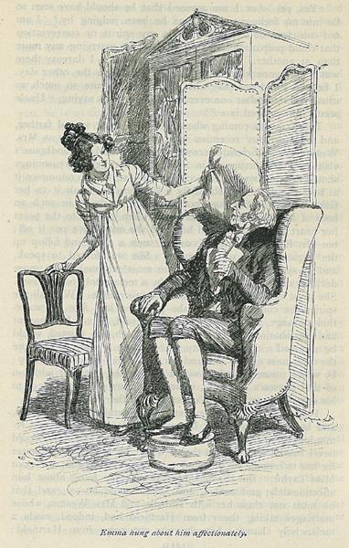 Emma attending to her father, in an illustration by Hugh Thomson in the 1896 edition of “Emma.” (Public Domain)