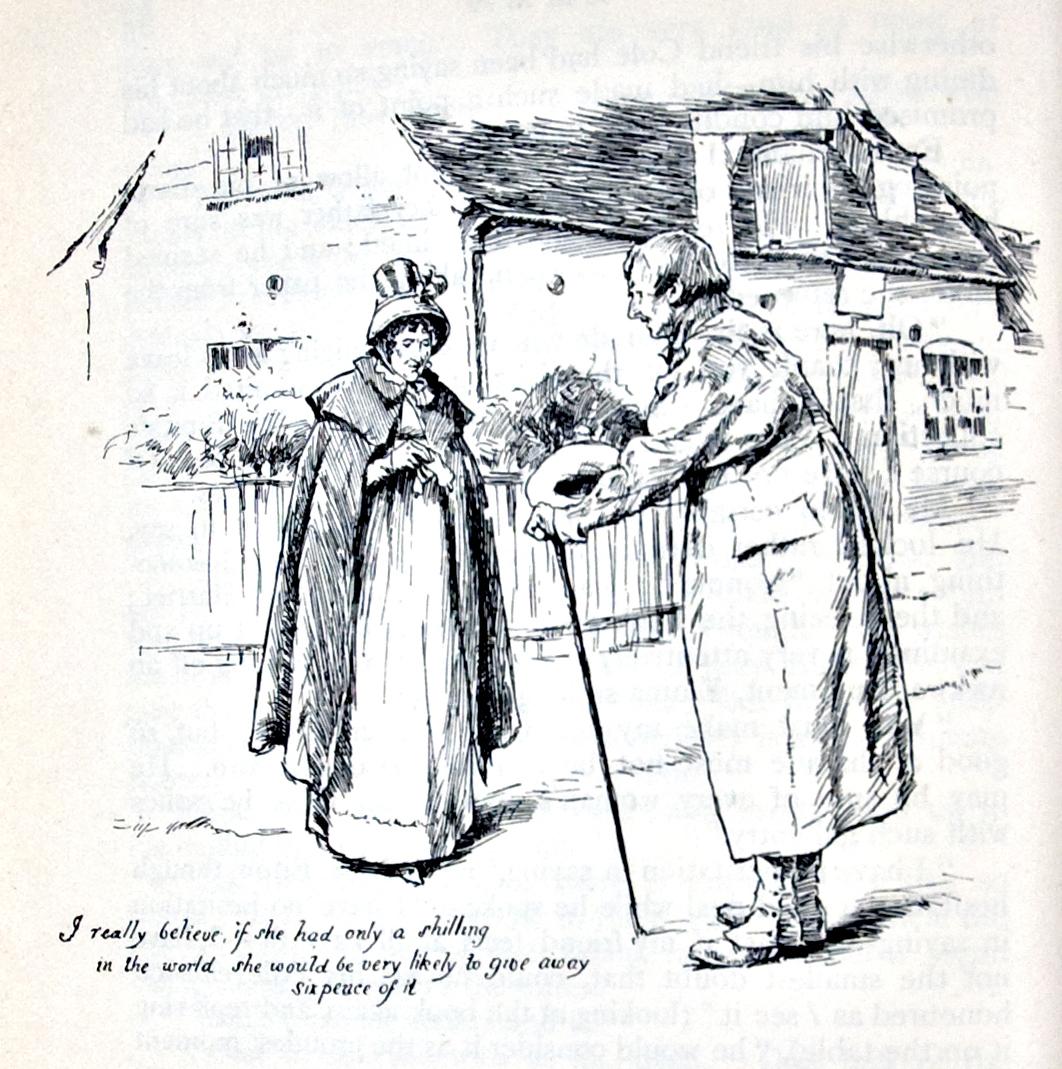Emma comments on Miss Bates, in an illustration by Chris Hammond in the 1898 edition of “Emma.” (Public domain)
