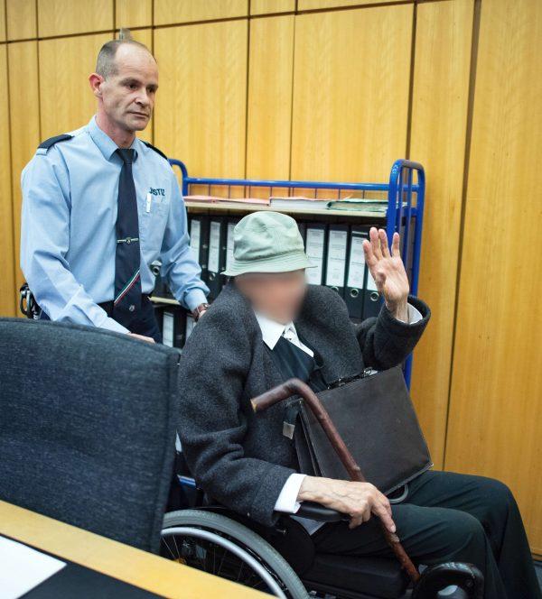 The 94-year-old wheelchair-bound man appeared in court in Muenster, Germany, on Nov. 6, 2018. (Guido Kirchner/Pool via Reuters)