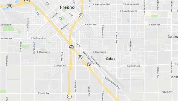 A homeless man attempted to steal a bus full of children at Jensen Avenue and Highway 99 in Fresno, Calif. on Nov. 5. (Screenshot/Google Maps)
