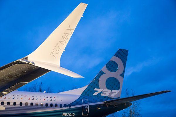 A winglet on the first Boeing 737 MAX airliner is pictured at the company's manufacturing plant in Renton, Washington, on Dec. 8, 2015. (Stephen Brashear/Getty Images)