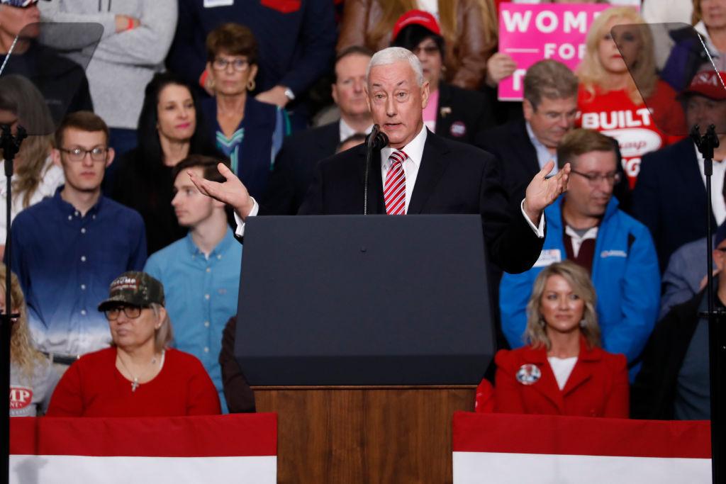 Greg Pence, Republican candidate for the U.S. House of Representatives and brother of Vice President Mike Pence, speaks at a campaign rally in Indianapolis, Indiana on Nov. 2, 2018. (Photo by Aaron P. Bernstein/Getty Images)
