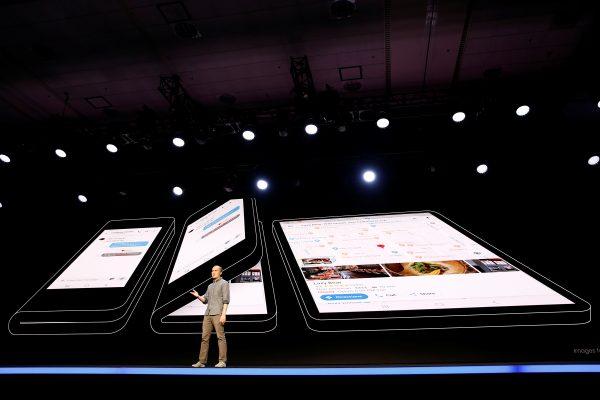 Glen Murphy, Head of Android UX at Google, speaks during the unveiling of Samsung's new "Infinity Flex" foldable display, during the Samsung Developers Conference in San Francisco, California, on Nov. 7, 2018. (Stephen Lam/Reuters)