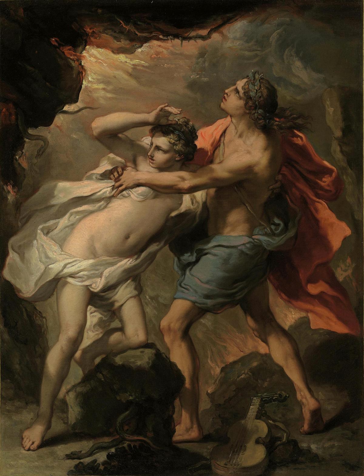 Orpheus rescues his love Eurydice from Hades, but loses her a second time. “Orpheus and Eurydice” by Gaetano Gandolfi. (Public Domain)