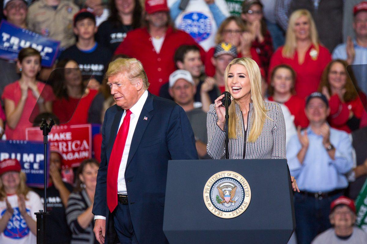 President Donald Trump, and his daughter Ivanka Trump at a Make America Great Again rally in Cape Girardeau, Mo., on Nov. 5, 2018. (Hu Chen/The Epoch Times)