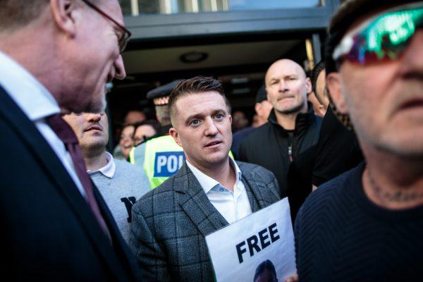 Tommy Robinson greets supporters outside the Old Bailey court in London on Sept. 27, 2018. (Jack Taylor/Getty Images)