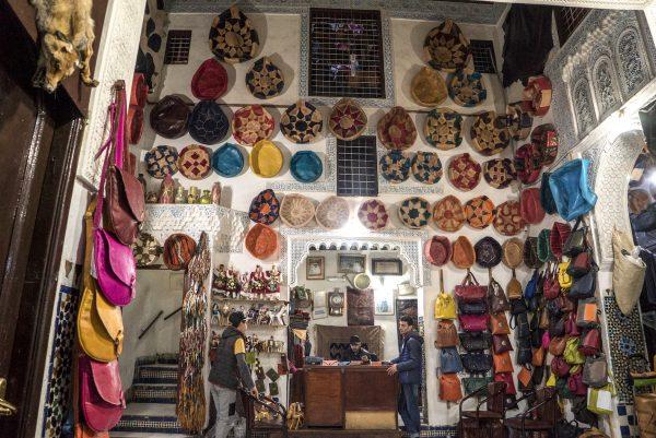 Leather goods at a store in the medina. (Mohammad Reza Amirinia)