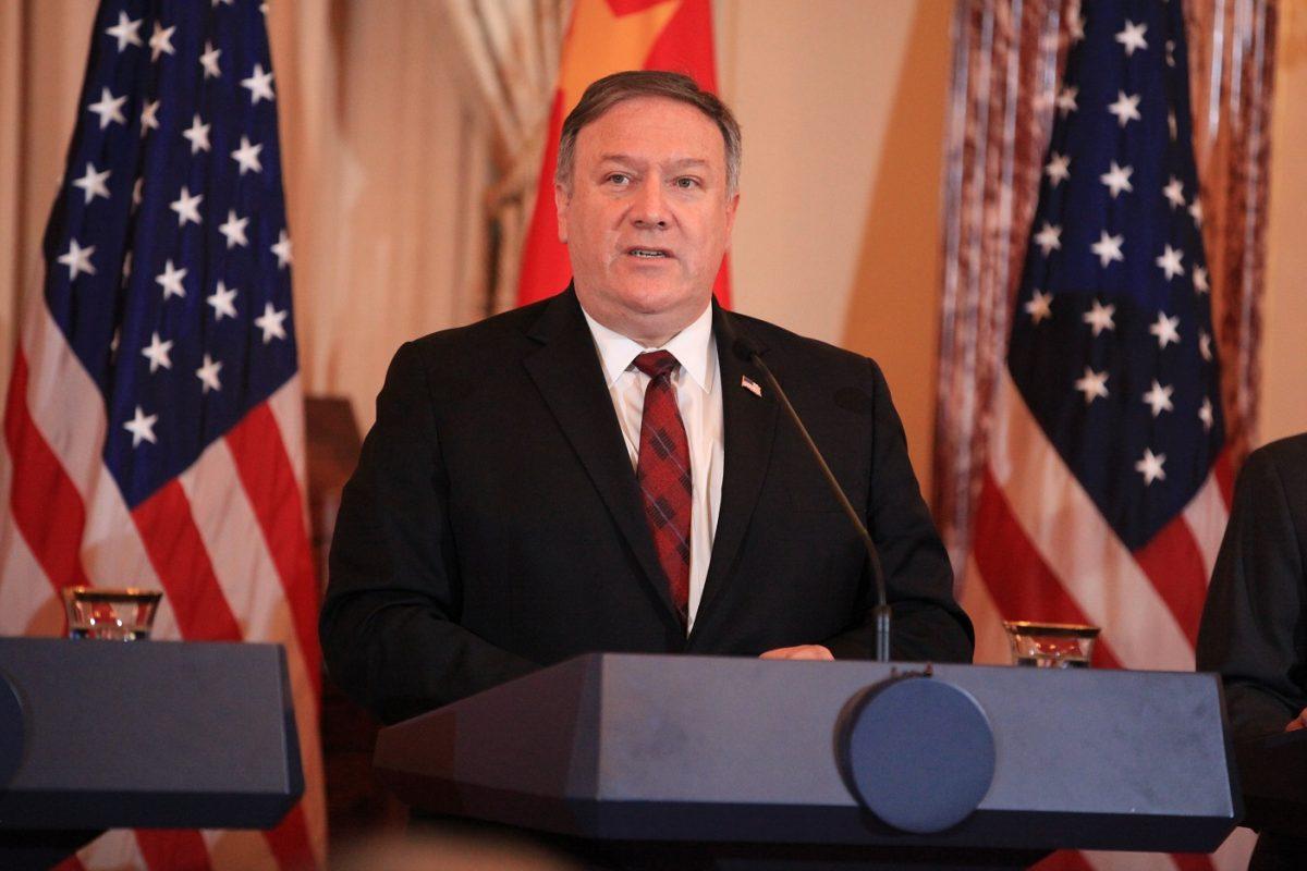 Secretary of State Michael Pompeo addresses the press at the U.S.-China Diplomatic Security Dialogue in Washington on Nov. 9, 2018. (Jennifer Zeng/The Epoch Times)