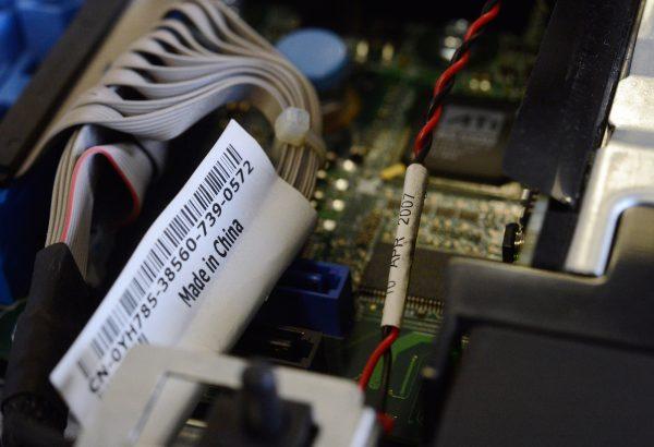 A sticker reading ''Made in China'' on a computer's motherboard on March 28, 2013. (DAMIEN MEYER/AFP/Getty Images)