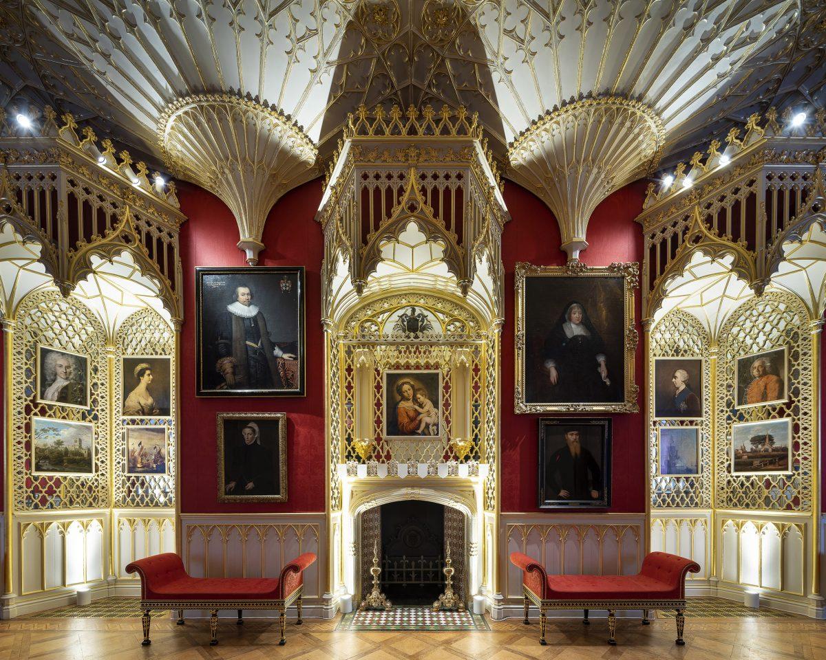 Bottom right in the center, the portrait of the second Baron of Sheffield, in the gallery. (Strawberry Hill House)