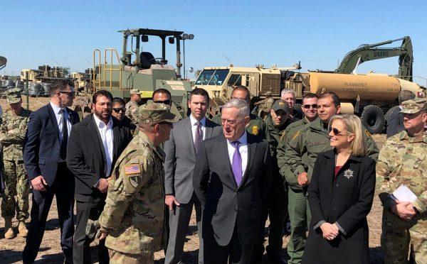 Defense Secretary Jim Mattis and Secretary of Homeland Security Kirstjen Nielsen tour Base Camp Donna in Donna, Texas, on Nov. 14, 2018. (Phil Stewart/Reuters)