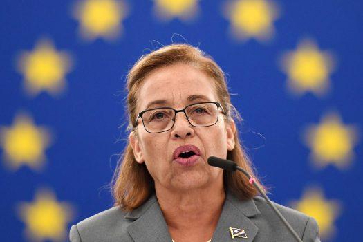 Former Marshall Islands President Hilda Heine delivers a speech at the European Parliament in Strasbourg, France, on June 14, 2017. (Frederick Florin/AFP/Getty Images)