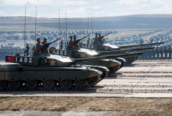 Chinese tanks parade not far from the borders of China and Mongolia in Siberia, on Sept. 13, 2018. (MLADEN ANTONOV/AFP/Getty Images)