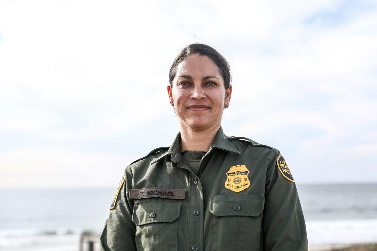 Tekae Michael, Border Patrol public affairs for the San Diego Sector, at the U.S.-Mexico border at Friendship Park in San Ysidro, Calif., on Nov. 15, 2018. (Charlotte Cuthbertson/The Epoch Times)
