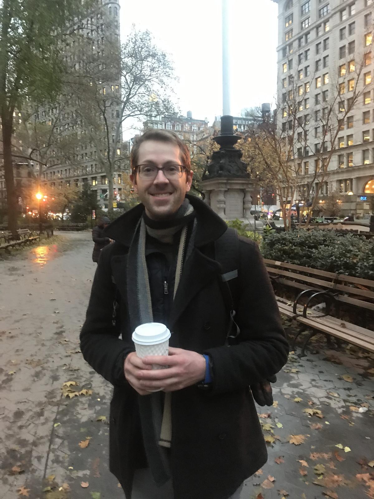 Tim Gemperline in Madison Square Park, New York, on Nov. 16, 2018. (Stuart Liess/The Epoch Times)