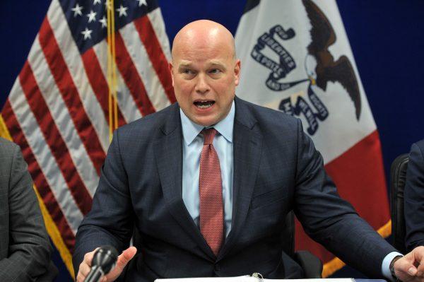  Acting Attorney General Matthew G. Whitaker, gives brief remarks to state and local law enforcement on efforts to combat violent crime and the opioid crisis at the U.S. Courthouse Annex, on November 14, 2018 in Des Moines, Iowa. (Steve Pope/Getty Images)