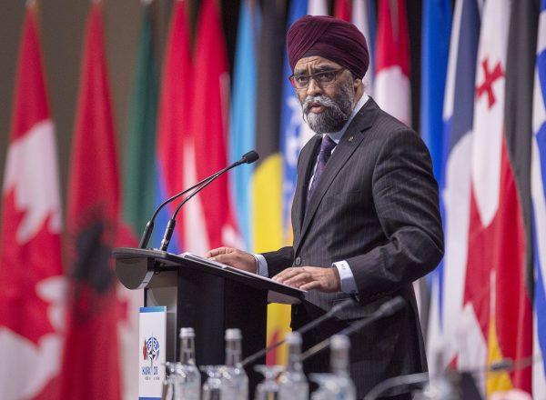 Canadian Defence Minister Harjit Sajjan addresses a plenary session of NATO’s Parliamentary Assembly, in Halifax on Nov. 19, 2018. (The Canadian Press/Andrew Vaughan)