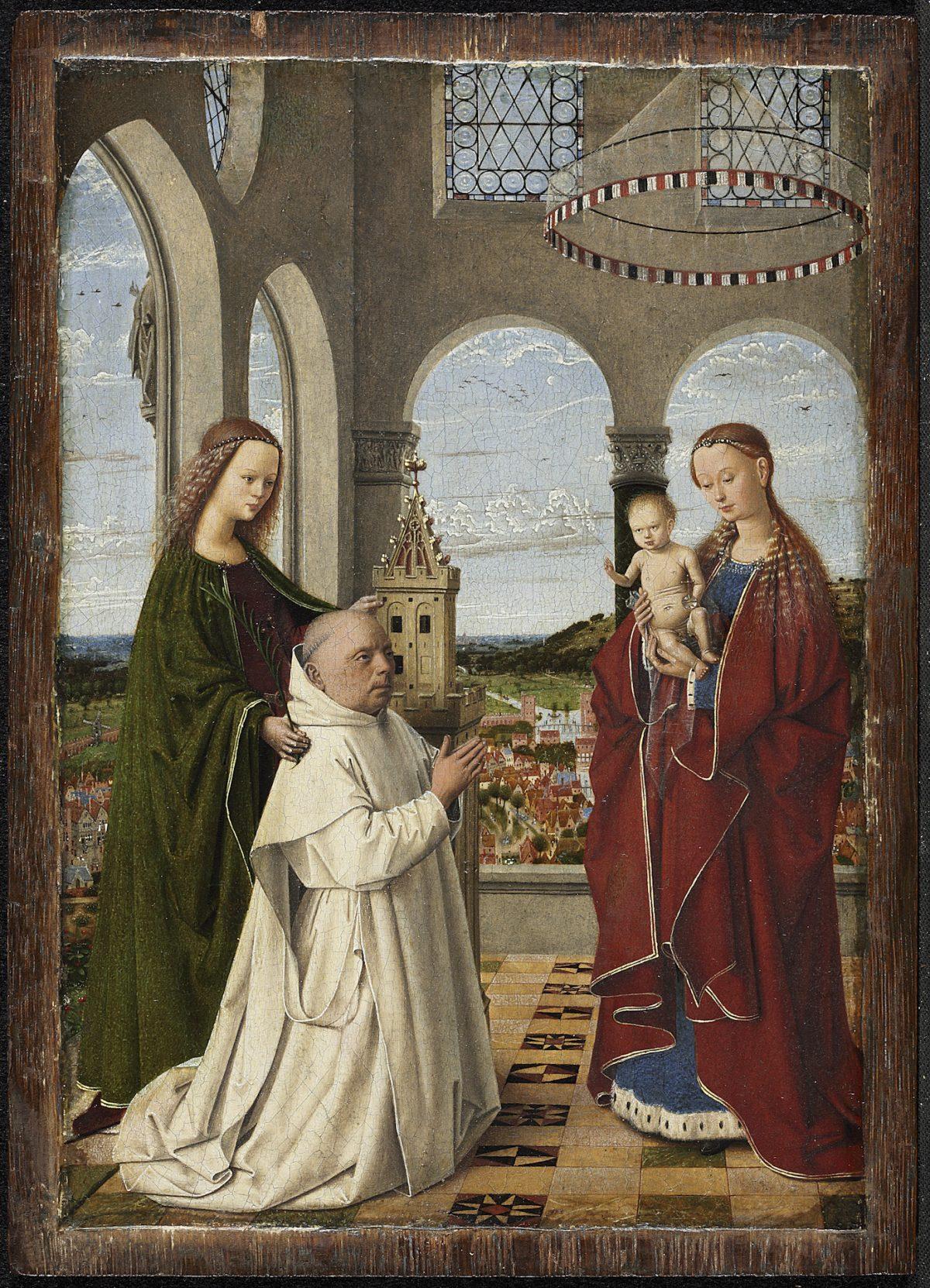“The Virgin and Child with St. Barbara and Jan Vos," (known as the "Exeter Virgin"), circa 1450, by Petrus Christus. Oil on panel, 7 5/8 inches by 5 ½ inches, Staatliche Museen zu Berlin, Gemäldegalerie. (The Frick Collection)