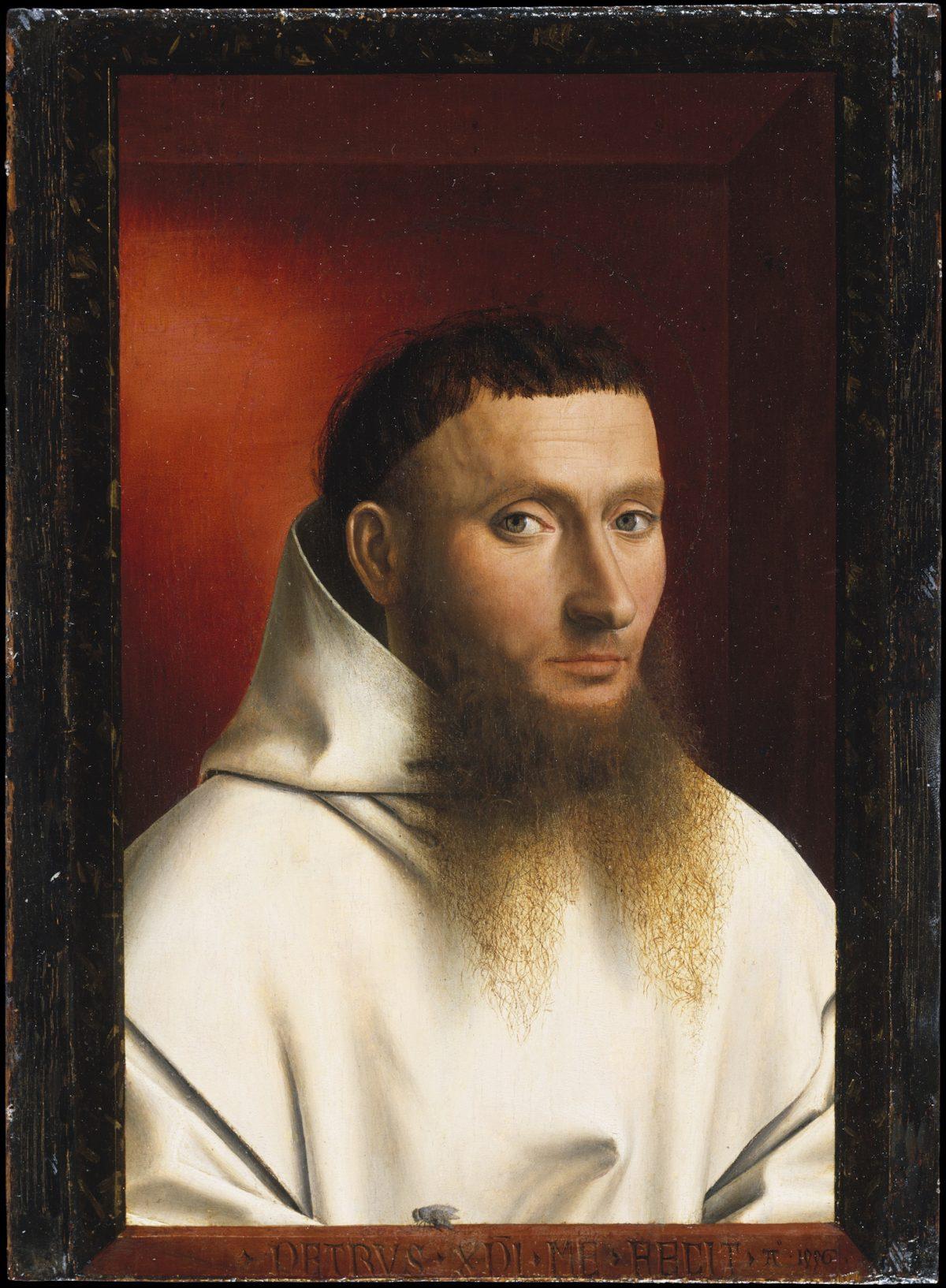 “Portrait of a Carthusian Lay Brother,” 1446, by Petrus Christus. Oil on wood, 11 1/2 inches by 8 1/2 inches. The Jules Bache Collection, The Metropolitan Museum of Art. (The Frick Collection)