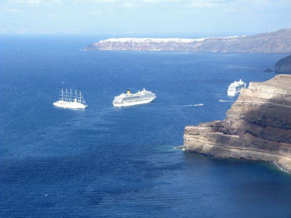 Boats anchored off Santorini. (Manos Angelakis)