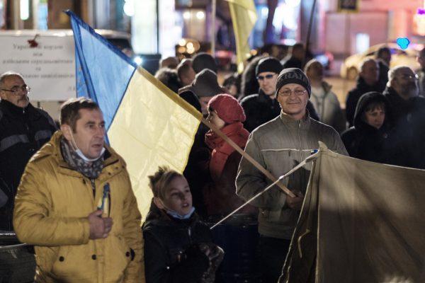 People gather in Ukraine’s eastern city of Kharkiv on Nov. 21, 2018 to mark five years anniversary of the Nov. 2013 protests that resulted in the ouster of President Viktor Yanukovych. (Chris Collison/Special to The Epoch Times)