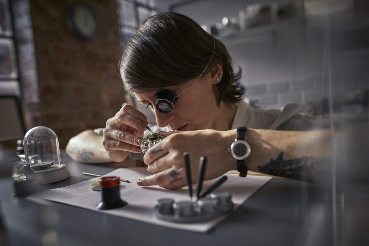 Rebecca Struthers likens watchmaking to working in a "tiny, little world through magnification." (Andy Pilsbury)