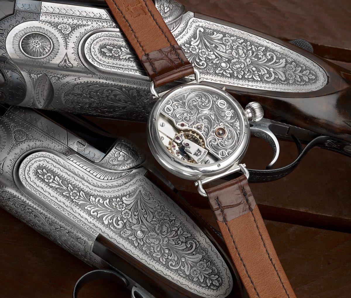 The traditional acanthus scroll engraving on the dial and movement of the "Struthers Kullberg Edition" watch was completed by an independent gun engraver. (Claire Cleaver)